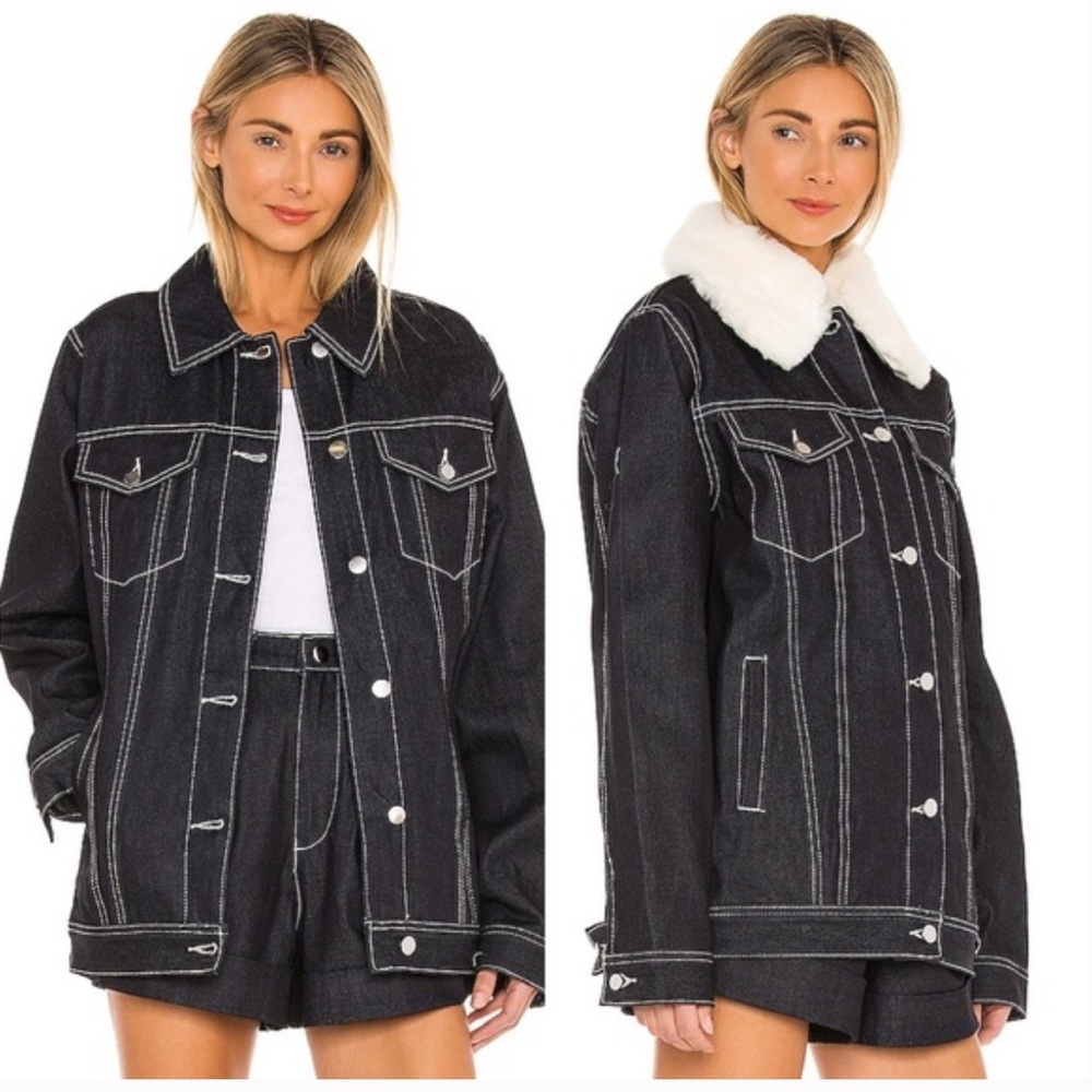 NWT We Wore What Jacket. Trendy Oversized Barn Jacket w removable faux fur